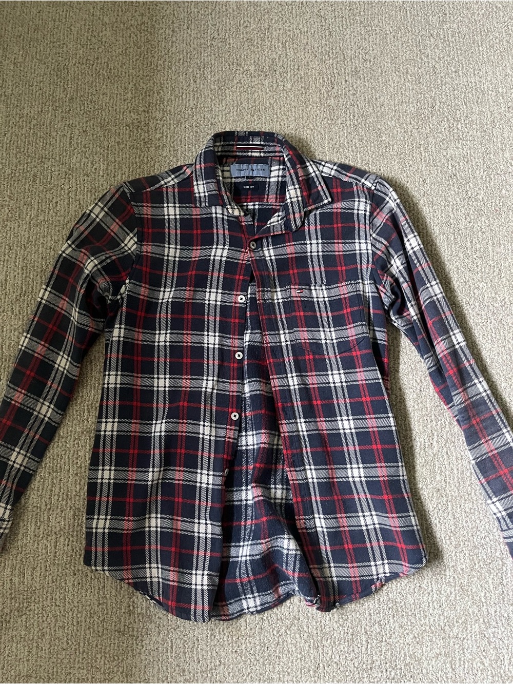 Tommy Hilfiger Men's Navy, Red & White Plaid Button-Down Shirt